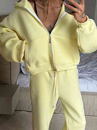 Жіночий стильний теплий костюм, двійка турецька тринитка на флісі Жовтий Одеса