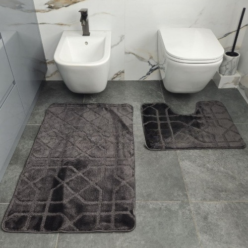 Набір килимків для ванної кімнати 2шт 57*100см+57*50см U-виріз Геометрія Joy сірий тафтинг Дариана Житомир - изображение 2