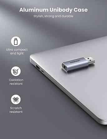 Звукова карта USB AUX jack, TRRS (Mic & Ear), ALC4030 Ugreen Сіра CM383 Винница