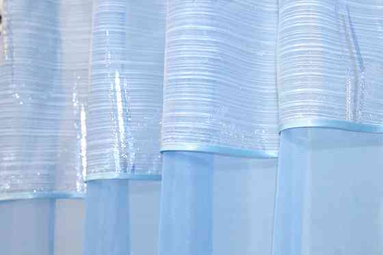 Кухонный комплект (270х170см) шторки с ламбрекеном и подхватами цвет голубой с белым 00к 59-606 Киев