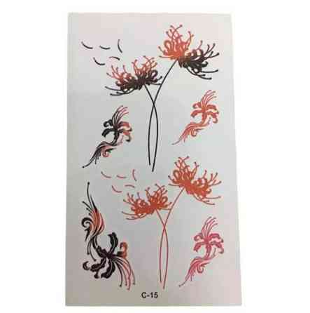 Тату наклейка на тіло Квіти 10 на 6 см червоний Київ