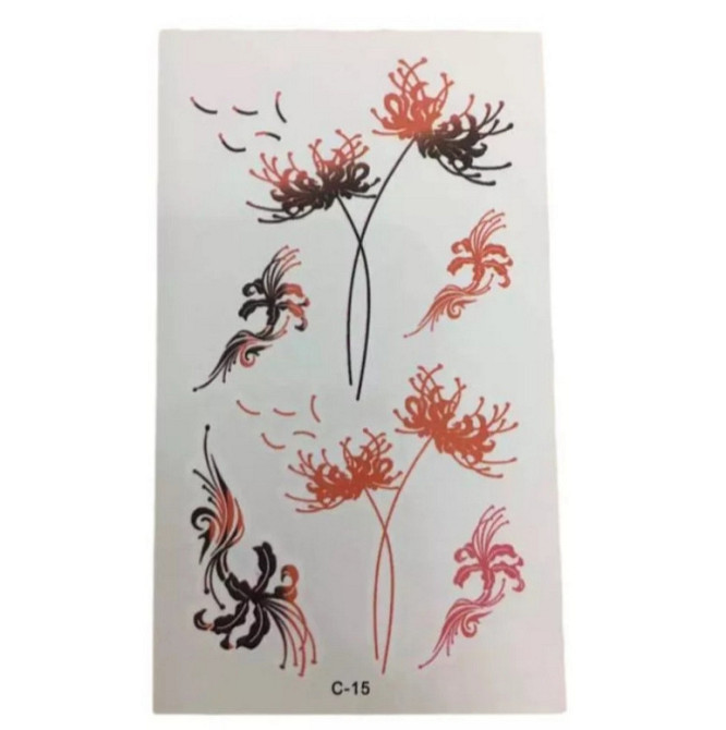 Тату наклейка на тіло Квіти 10 на 6 см червоний Київ - фото 1