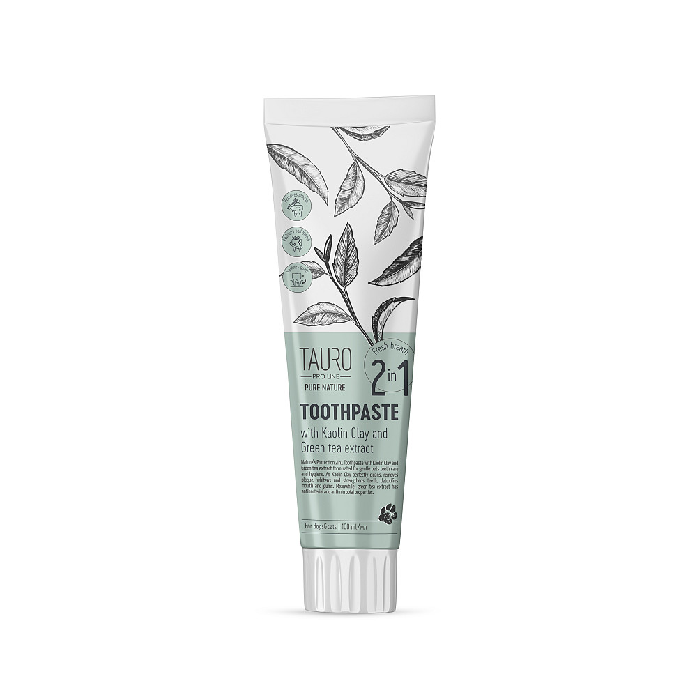 Tauro Pro Line Pure Nature 2in1 Антибактеріальна зубна паста з каоліном, цеолітом та екстрактом зеленого чаю для собак і котів, 100 мл Киев - изображение 1