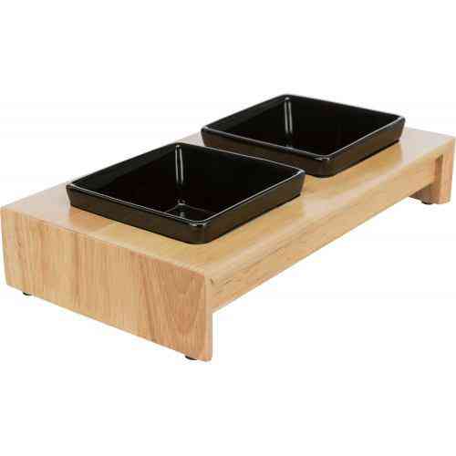 Миски Trixie для собак, подвійні на дерев'яній підставці, керамічна, 28х5х15 см, 2х200 мл Вінниця