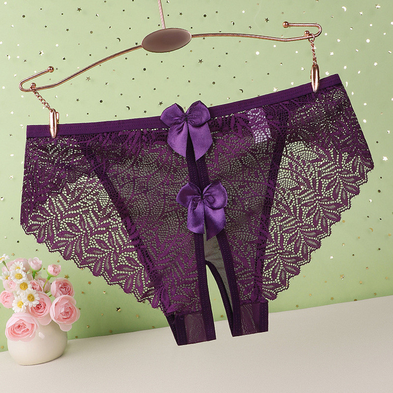 Еротичні трусики фіолетові жіночі з розрізом і бантиками 44 фіолетовий Київ - фото 1