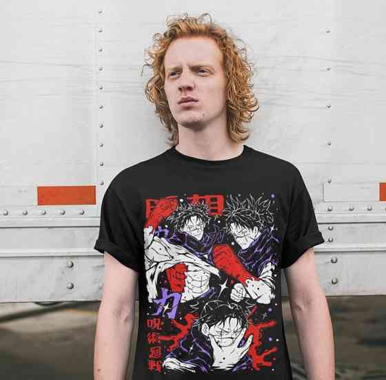Футболка з аніме принтом Магічна битва оверсайз (S/M/L) Чорний AnimeJ0849 Дніпро