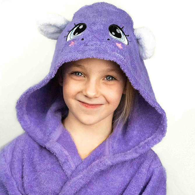 Детский махровый халат с капюшоном Единорог 400г/м2 (Лавандовый) 116-122 см Сумы - изображение 4