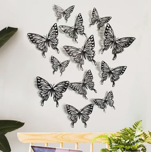 Набір метеликів чорних на скотчі - у наборі 12шт. різних розмірів, в набір входить 2-х сторонній скотч Київ - фото 1