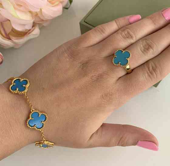 Кільце блакитне Van Cleef Ванкліф срібло із золотим покриттям Одеса