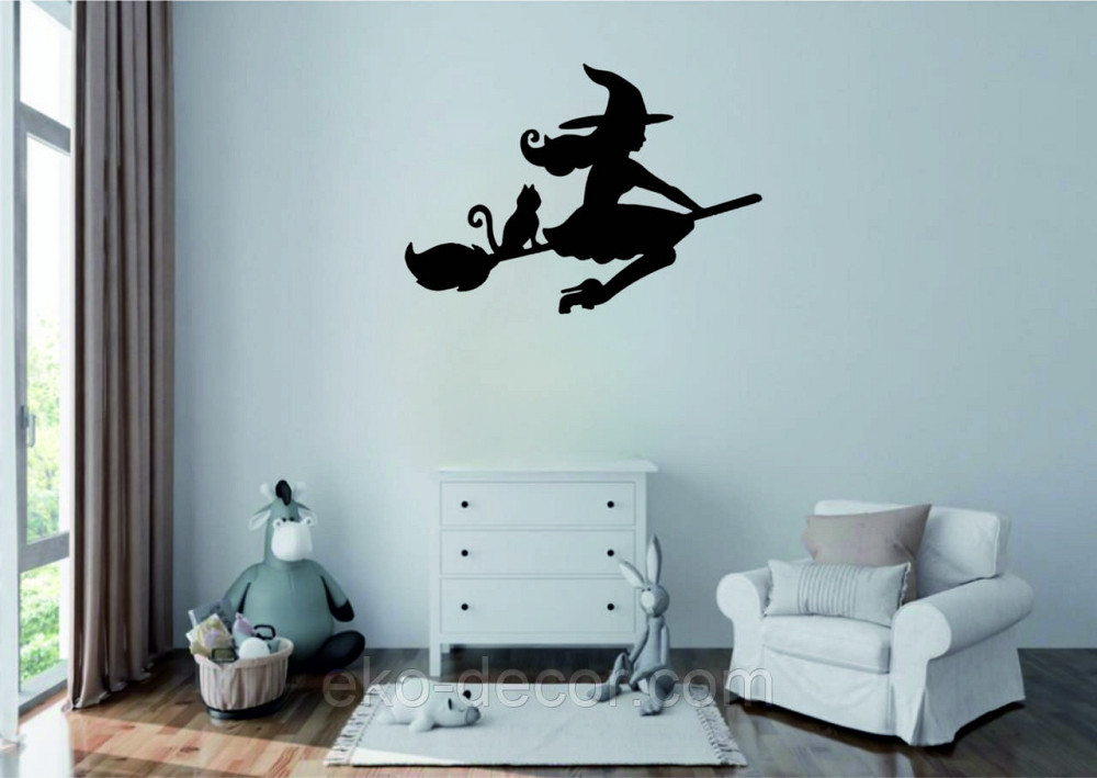 Декоративное настенное Панно «Ведьма на метле с котом», Декор на стену 110*77 см, Черный Киев - изображение 9