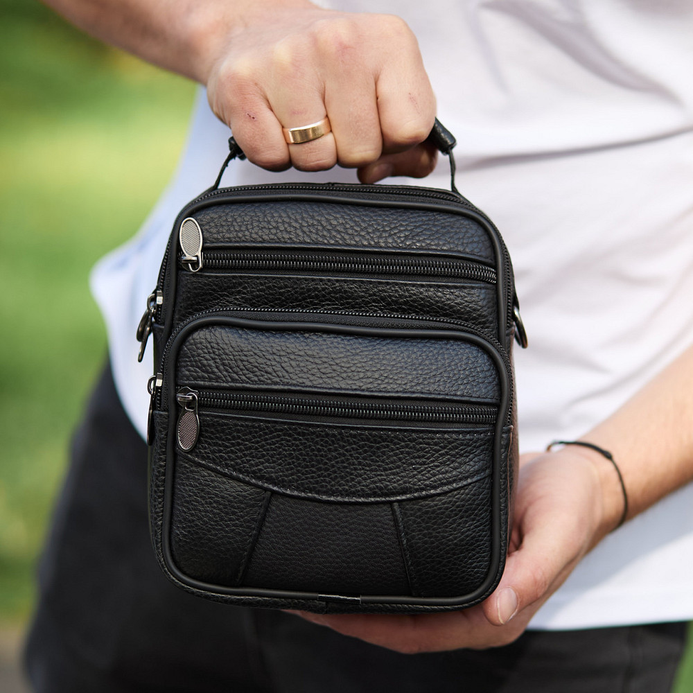 Чоловіча шкіряна сумка-барсетка Tiding Bag чорна Київ - фото 9
