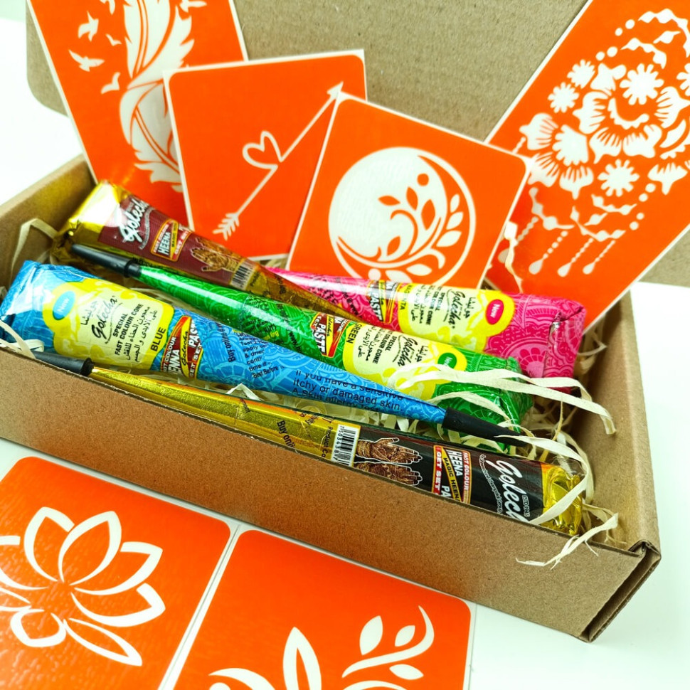 Набір кольорової хни з трафаретами для біо-тату №3 v2 color-henna-set-03 v2 Вінниця - фото 4