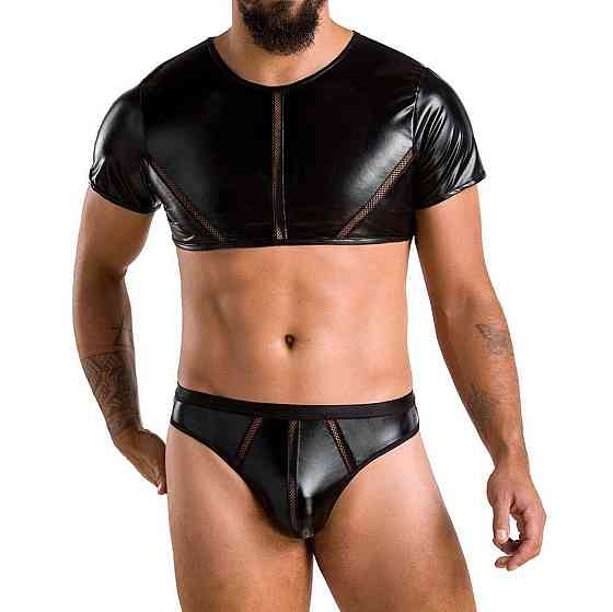 Комплект чоловічої білизни під латекс Passion 057 SET PETER XXL/XXXL Black, кроп-топ, стринги Sex Aura Київ