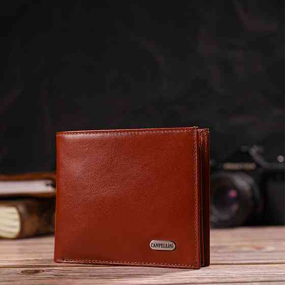 Чоловіче горизонтальне портмоне з натуральної гладкої шкіри CANPELLINI 21780 Коричневе Київ