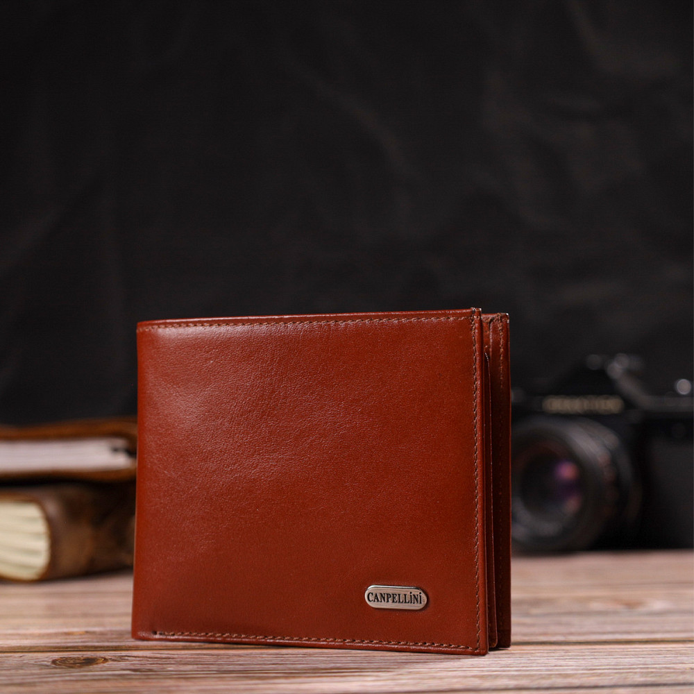 Чоловіче горизонтальне портмоне з натуральної гладкої шкіри CANPELLINI 21780 Коричневе Київ - фото 6