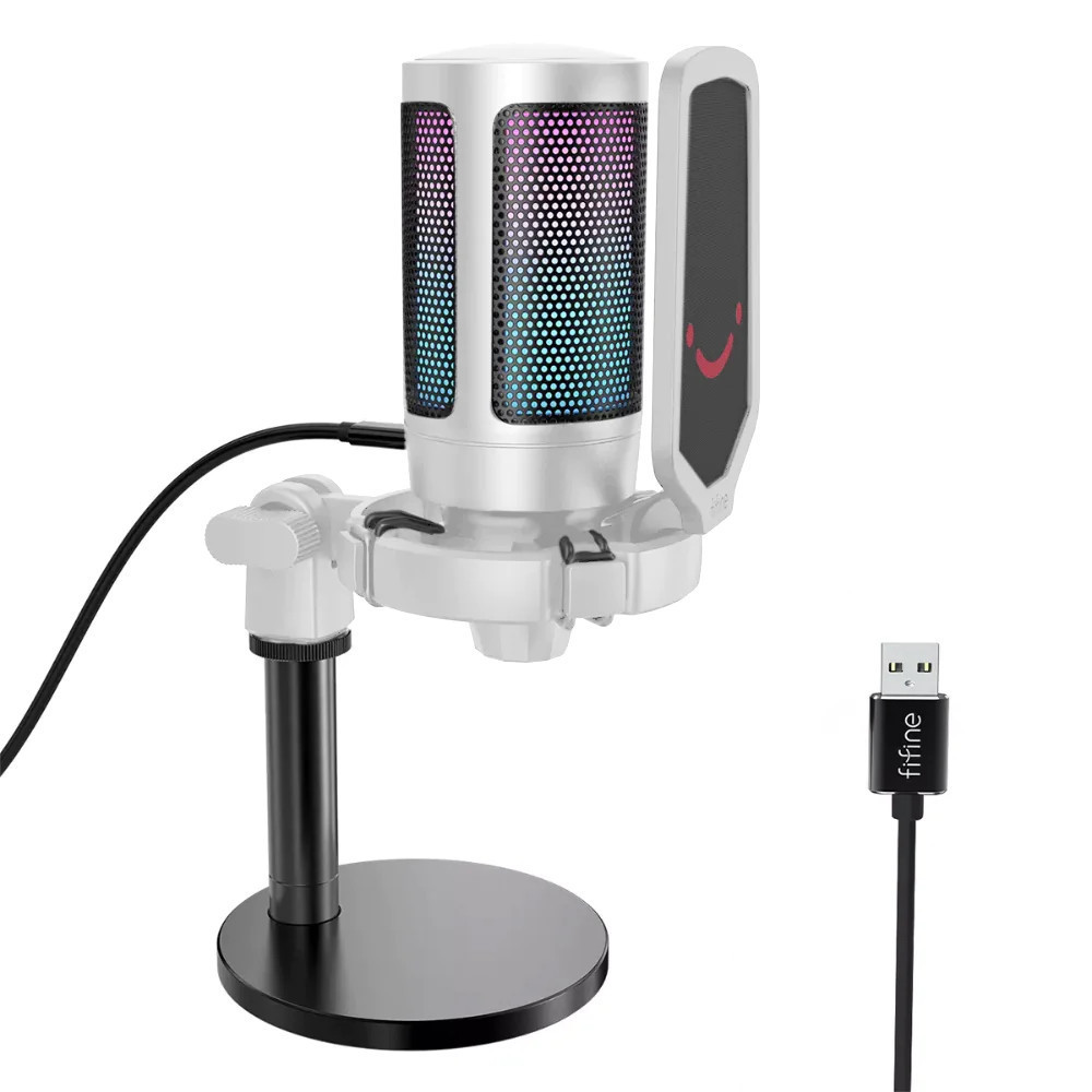 Мікрофон конденсаторний ігровий з поп-фільтром білий Fifine A6W RGB Ampligame Київ - фото 5