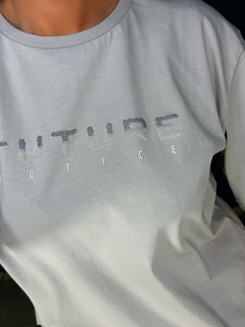 Костюм женский CAPPITONE 101183 с надписью футболка оверсайз и брюки палаццо серый, серый, M Киев - изображение 3