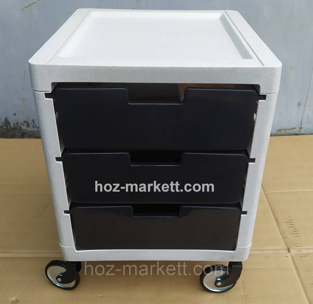 Комод пластиковый тумбочка на 3 ящика на колесах беж с коричневым Харьков - изображение 1