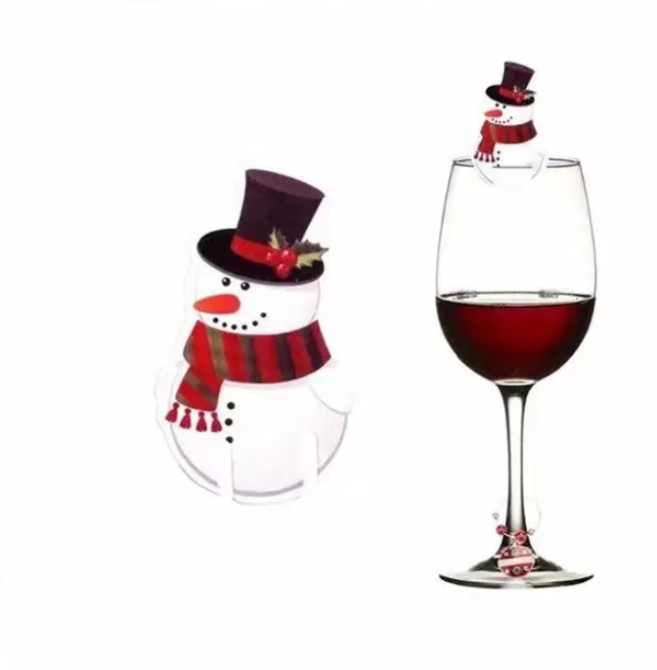Декор бокалов на новый год Снеговик 10 штук 70 на 45 мм разноцветный Киев - изображение 1
