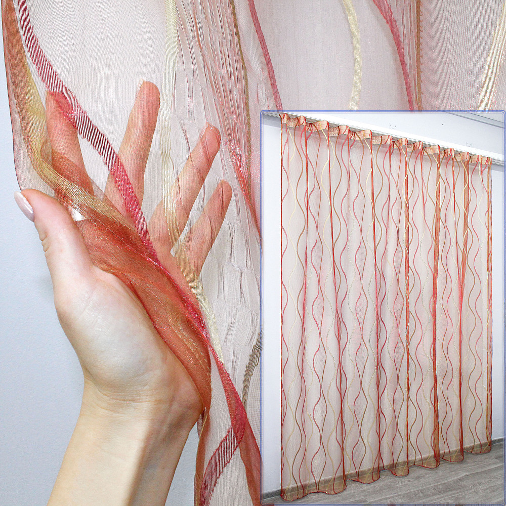 Тюль VR-Textil 1351т Органза з нейлоновою вишивкою Бордовий з золотистим 300х270 см (42-0078) Київ - фото 1