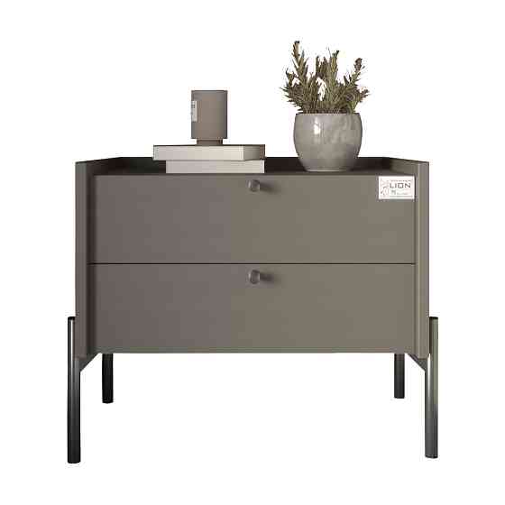 Тумба прикроватная LION Wood с двумя ящиками Антрацит (черные ножки) (LION-041335) ТОП Днепр