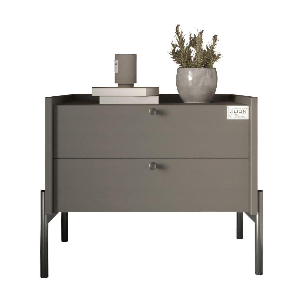 Тумба прикроватная LION Wood с двумя ящиками Антрацит (черные ножки) (LION-041335) ТОП Днепр - изображение 2