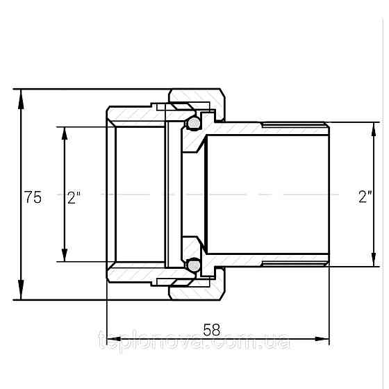 Сгон американка прямая латунная 2″ВР х 2″НР штампованная с резиновой прокладкой Б0843А VA Черновцы