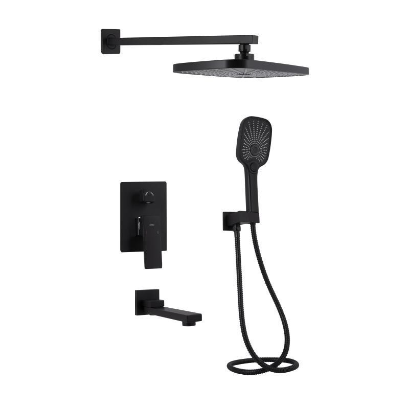 Душова система з латуні Qtap Gemini прихованого монтажу на три споживачі з виливом QTGEM14BLM45703 Black Matt Харків - фото 1