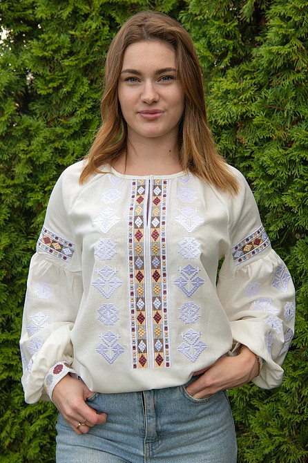 Вышиванка женская с длинным рукавом  льняная, молочная я топ Киев - изображение 5