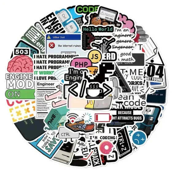 Набор наклеек «Программист мемы» – 50 шт, водонепроницаемые, матовые Киев