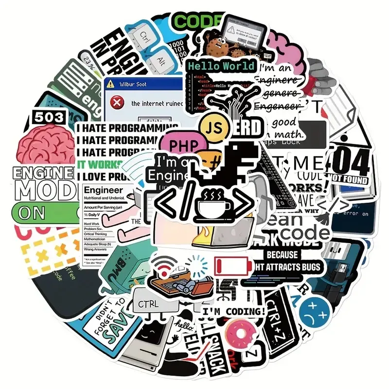 Набор наклеек «Программист мемы» – 50 шт, водонепроницаемые, матовые Киев - изображение 1