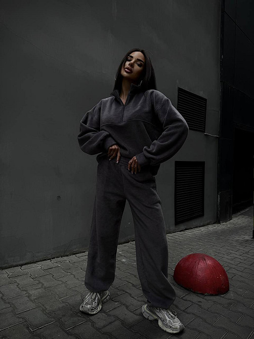 Жіночий зручний теплий костюм із флісу двосторонній Графіт, 42/44 Одеса - фото 1