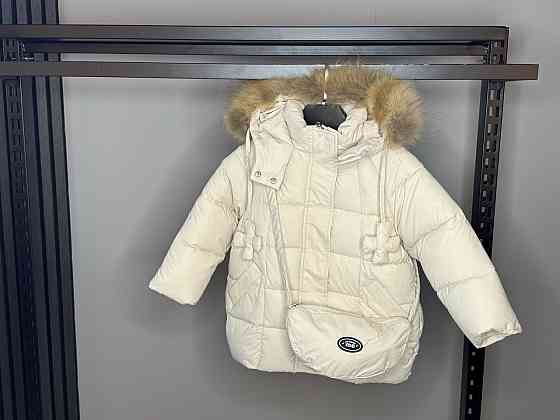 Детская зимняя куртка для девочки с сумкой на 4 года молочная Николаев