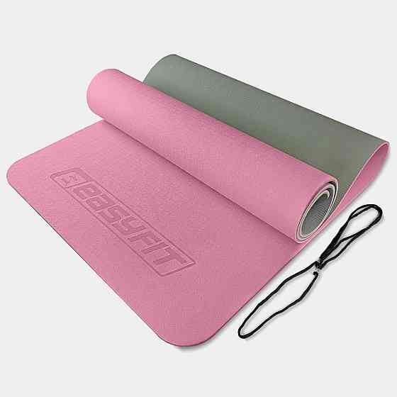 EasyFit Килимок для йоги та фітнесу EasyFit TPE+TC 6 мм двошаровий рожево-сірий Коломия