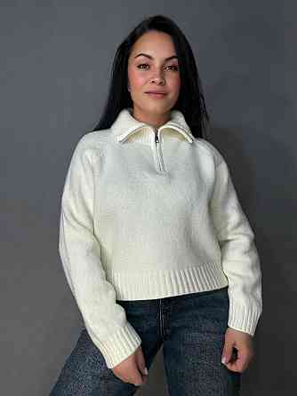 Светр жіночий A-N 1780 з коміром на блискавці оверсайз one size, молочний, one size Київ