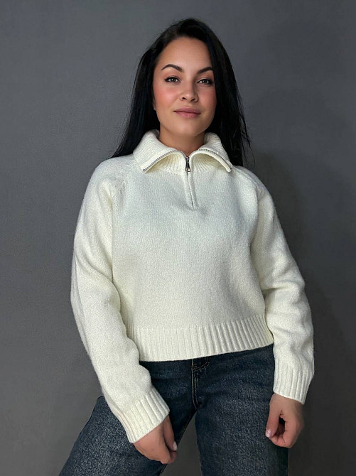 Светр жіночий A-N 1780 з коміром на блискавці оверсайз one size, молочний, one size Київ - фото 3