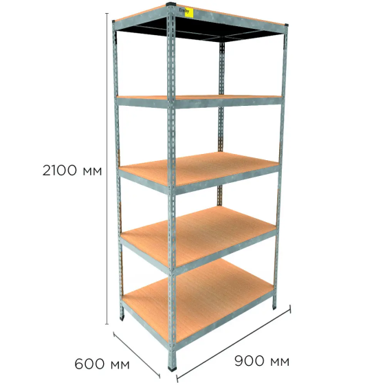 Металевий стелаж Emby Light Series (розмір 2100х900x450мм) 5 полиць ДСП до 100кг Оцинкований Київ