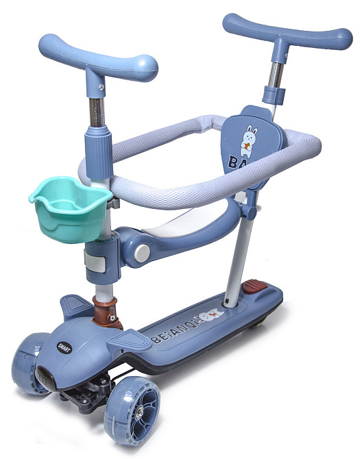 Самокат 5в1 для малышей от 1 года, с бортиком, подсветкой и музыкой BAQ. Голубой цвет Одесса - изображение 1