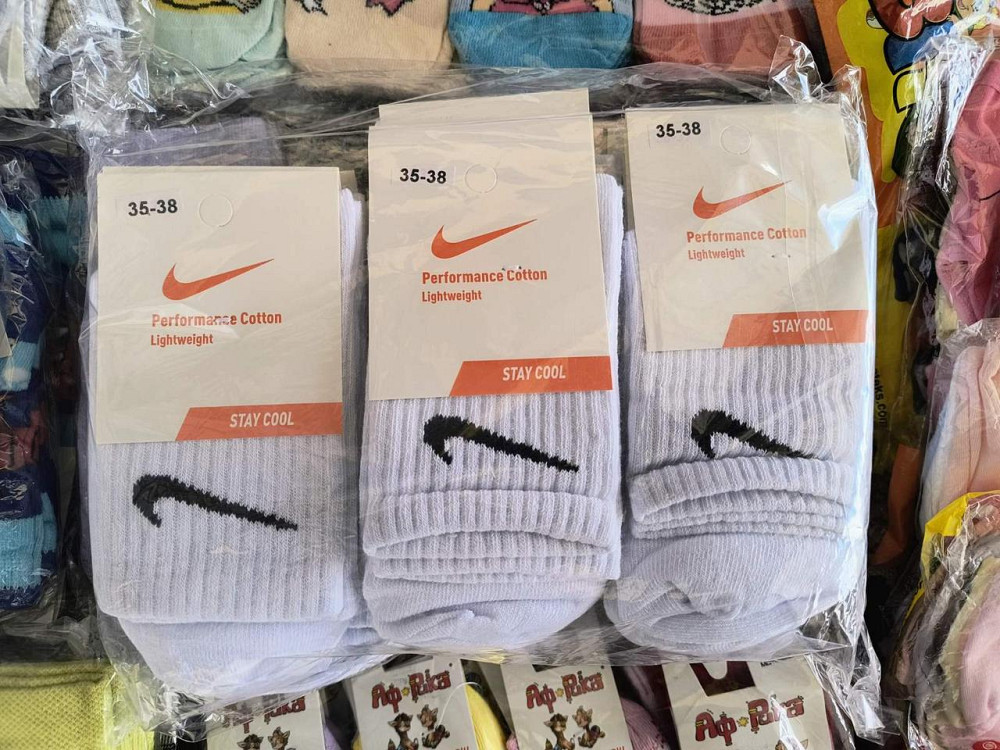 Дитячі високі якісні бавовняні шкарпетки білі в наборі по 3 штук Nike. Розмір 35-38 Київ - фото 1
