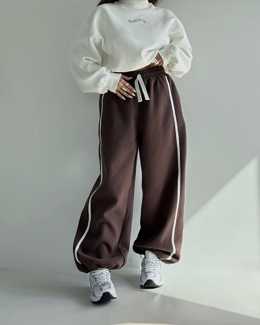 Стильні жіночі штани тринитка на флісі. Шоколад Одеса - фото 1