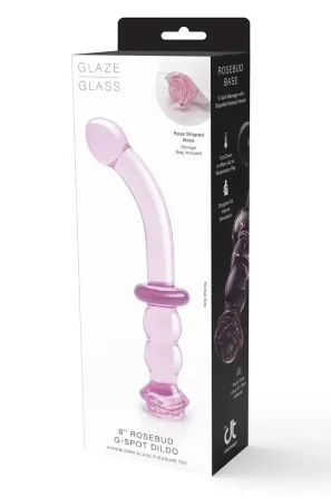 Изогнутый стеклянный розовый фаллоимитатор для точки G Dream Toys Glaze Glass с бутоном Sex Aura Киев