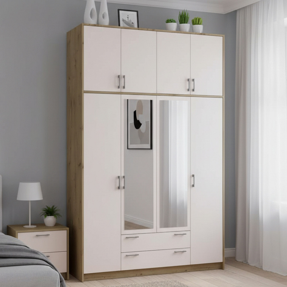 Шафа для одягу Doros Ронді з високою антресоллю і дзеркалом Дуб Артизан/Кашемір 4 ДСП 160х52х260 (DRS-011880) Дніпро - фото 1