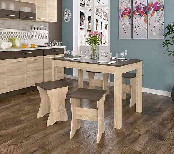 Стол не раздвижной + 4 табурета (комплект) Наполеон - Ривера трюфель + Дуб самоа Львов