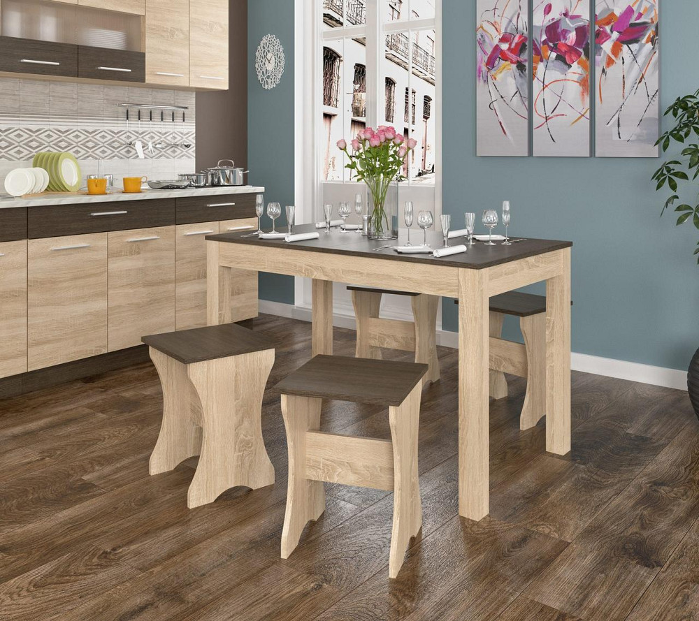 Стол не раздвижной + 4 табурета (комплект) Наполеон - Ривера трюфель + Дуб самоа Львов - изображение 3