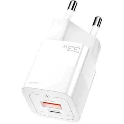 Зарядное устройство Essager 1xUSB + 1xUSB-C 33W GaN white (ECTCA-FZB02) Винница
