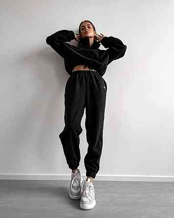 Жіночий теплий прогулянковий костюм двійка з двостороннього щільного флісу Чорний, 44/46 Одеса