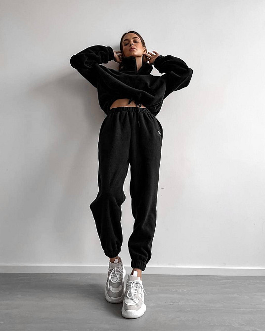 Жіночий теплий прогулянковий костюм двійка з двостороннього щільного флісу Чорний, 44/46 Одеса - фото 3