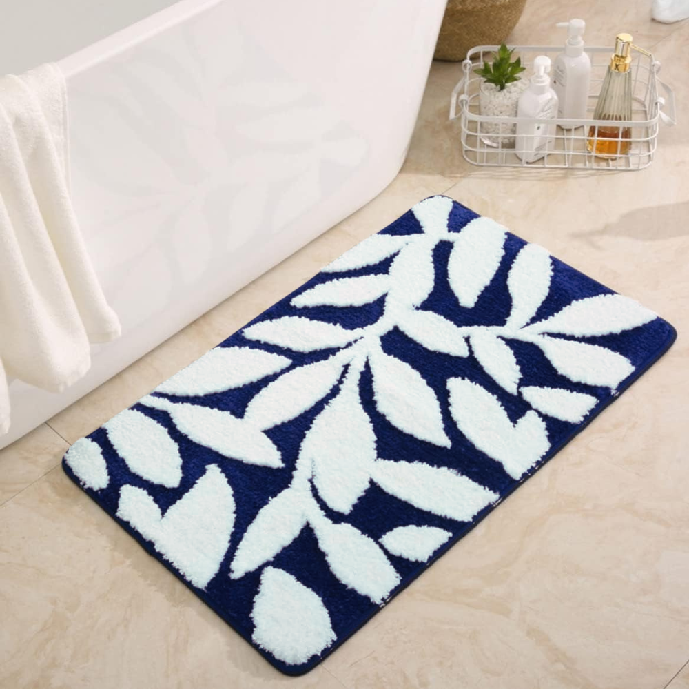 Коврик для ванной и душа коврик в ванную комнату,микрофибра,атискользящий 40х60 см,тёмно-синий с листьями Каменец-Подольский - изображение 1