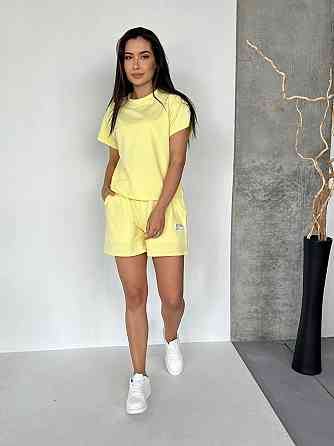 Жіночий літній прогулянковий костюм-двійка: футболка та шорти двонитка Жовтий, 48/52 Одеса