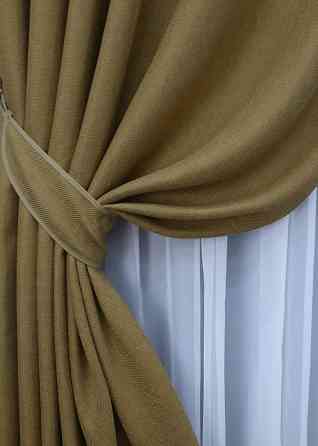 Комплект готовых штор VR-Textil Лен рогожка № 1447ш Бежевый 150х270 см 2 шт (33-0301) Киев